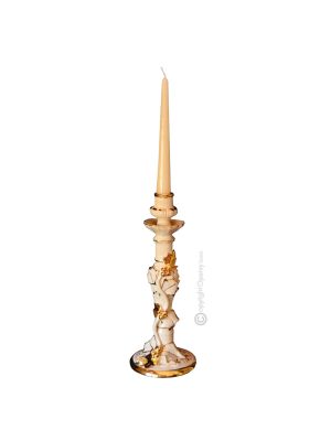 BOUGIES Bougeoir en céramique artistique de style baroque avec détails en couleur or 24 carats Fabriqué en Italie