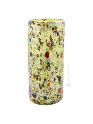 VASE ARLECCHINO authentique verre soufflé de Murano avec Murrine et feuille d'argent 925 fait main Made in Italy