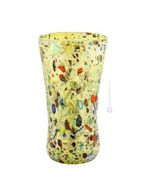 VASE ARLECCHINO authentique verre soufflé de Murano avec Murrine et feuille d'argent 925 fait main Made in Italy