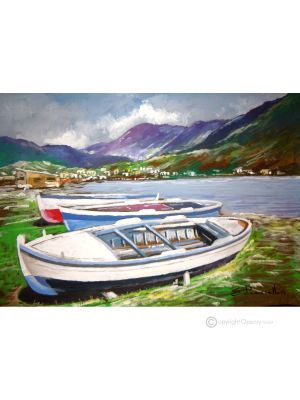 AU BORD DU LAC Peinture acrylique moderne sur toile Made in Italy 