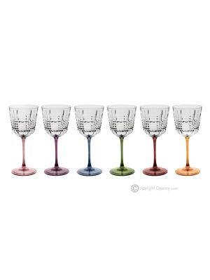 INCONTRO Ensemble de 6 authentiques verres à eau à pied peints à la main en verre de qualité supérieure.