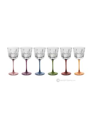 INCONTRO Ensemble de 6 authentiques verres à vin à pied peints à la main en verre de qualité supérieure.