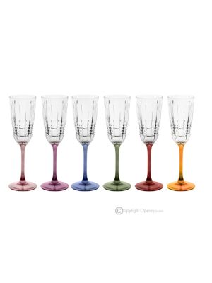 INCONTRO Ensemble de 6 flûtes authentiques peintes à la main en verre de qualité supérieure.