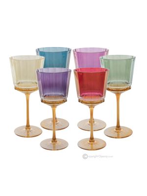 MADDY Ensemble de 6 authentiques verres à vin à pied peints à la main en verre de qualité supérieure.