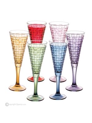 MANHATTAN Ensemble de 6 flûtes authentiques peintes à la main en verre de qualité supérieure.