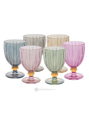 MILA Ensemble de 6 authentiques verres à vin à pied peints à la main en verre de qualité supérieure.
