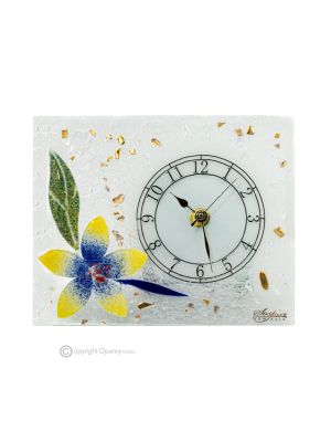 GIGLIO - Horloge de table en verre transparent à la feuille d'or 24 carats, design floral, fait main