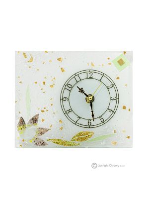 NINFEA - Horloge de table en verre transparent à la feuille d'or 24 carats, design floral, fait main