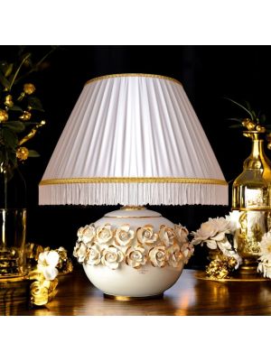 Lampe de table artistique en céramique de style baroque, détail en or 24 carats, Made in Italy