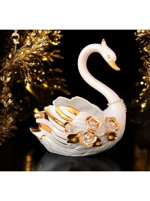 Décoration de table artistique en céramique de style baroque SWAN avec détails en or 24 carats Fabriqué en Italie