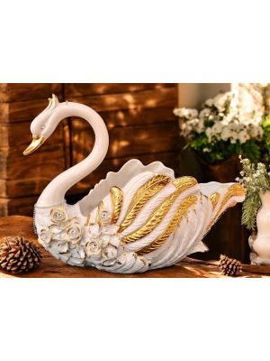 Décoration de table artistique en céramique de style baroque SWAN avec détails en or 24 carats Fabriqué en Italie