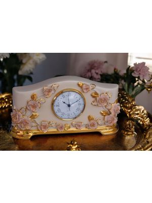 HORLOGE DE TABLE Céramique artistique de style baroque de couleur or 24 carats Fabriqué en Italie