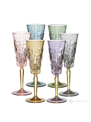 SQUARE Ensemble de 6 flûtes authentiques peintes à la main en verre de qualité supérieure.