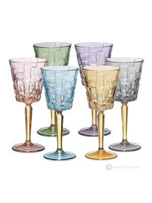 SQUARE Ensemble de 6 authentiques verres à eau à pied peints à la main en verre de qualité supérieure.