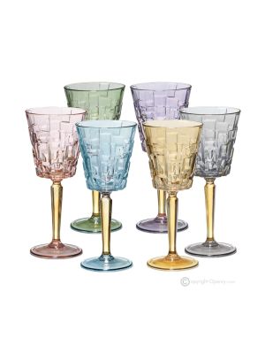 SQUARE Ensemble de 6 authentiques verres à vin à pied peints à la main en verre de qualité supérieure.