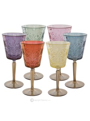 TATUAJE Ensemble de 6 authentiques verres à eau à pied peints à la main en verre de qualité supérieure.
