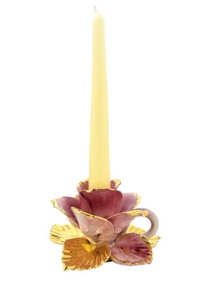 BOUGEOIR ROSE Bougeoir en céramique Créations Artistiques baroques Or 24 carats Made in Italy