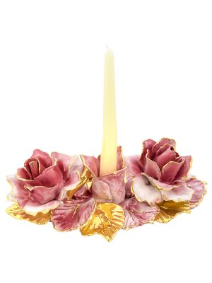BOUGEOIR ROSE Bougeoir en céramique Créations Artistiques baroques Or 24 carats Made in Italy