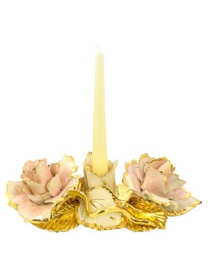 BOUGEOIR ROSE Bougeoir en céramique Créations Artistiques baroques Or 24 carats Made in Italy