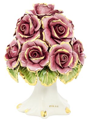 CENTRE DE TABLE BOUQUET DE ROSE Créations Artistiques en Céramique Style Baroque Or 24 carats Made in Italy