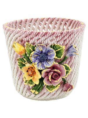 PORTE-POT DE FLEURS 2 Porte-plantes en céramique Créations Artistiques Feuille d'Or 24 carats Fabriqué en Italie