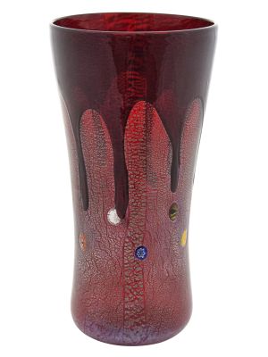 VASE DROP authentique verre soufflé de Murano avec Murrine et feuille d'argent 925 fait main Made in Italy