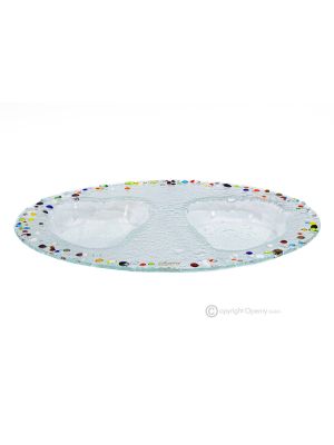 DROPS – Plateau en verre artistique, design artisanal avec cœur à l'intérieur, fait main