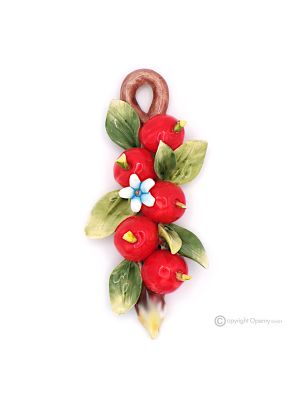 CERISES – Composition avec fruits à suspendre en céramique de Capodimonte, faite à la main