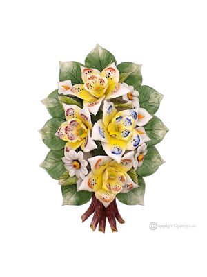 ORCHIDÉES - Branche murale florale, céramique Capodimonte, haute qualité