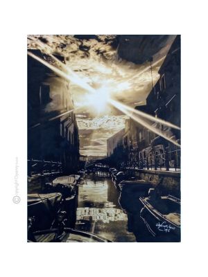 CRÉPUSCULE VÉNITIEN Peinture sur toile de Massimo Scarpa avec technique à l'encaustique
