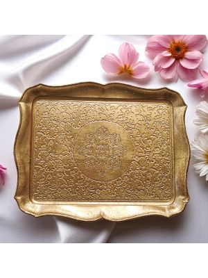 Plateau en bois, précieuse feuille d'or 24 carats, fabriqué à la main avec maîtrise au cœur de Florence.