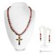 DALILA – Ensemble collier croix et boucles d’oreilles en rhodonite, rhodochrosite et hématite, fait main.