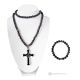 DARK – Ensemble collier et bracelet croix en pierre de lave naturelle et hématite faits à la main.