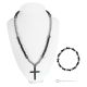 EMOTION – Ensemble collier et bracelet croix en onyx et hématite, véritable artisanat italien.