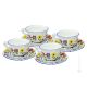 UCCELLINI CUPS ensemble de 4 tasses à thé cappuccino avec soucoupe faites à la main en céramique Castelli authentique des Abruzzes Fabriqué en Italie
