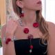 Ensemble élégant fabriqué à la main : collier, bracelet et boucles d'oreilles, avec perles originales en verre de Murano soufflé.